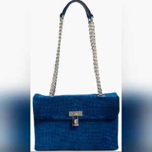 Kurt Geiger Brixton Blue Velvet Shoulder Bag